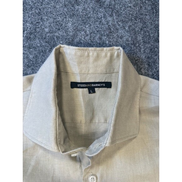 Mens Linen Shirt Size Large Neutral Beige 100 Percent Linen Long Sleeve Casual - Picture 3 of 8